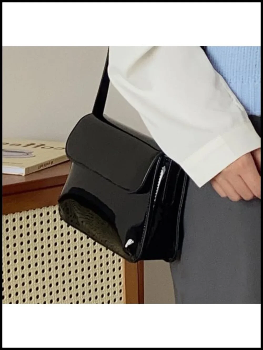 Patent Leather Handbag Shiny Top-handle Purse Mini Shoulder Bag Elegant Evening